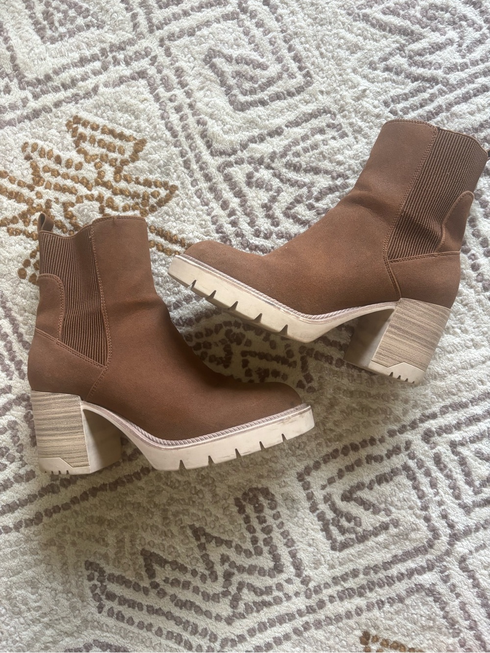 MIA Chestnut Brown Suede Block Heel Chelsea “NOVIE” Booties